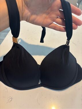 Victoria's Secret Black Padded Halter Bikini Top with Gold Accents